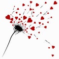 Abstract dandelion with hearts, the seeds of love which are scattered in the wind.